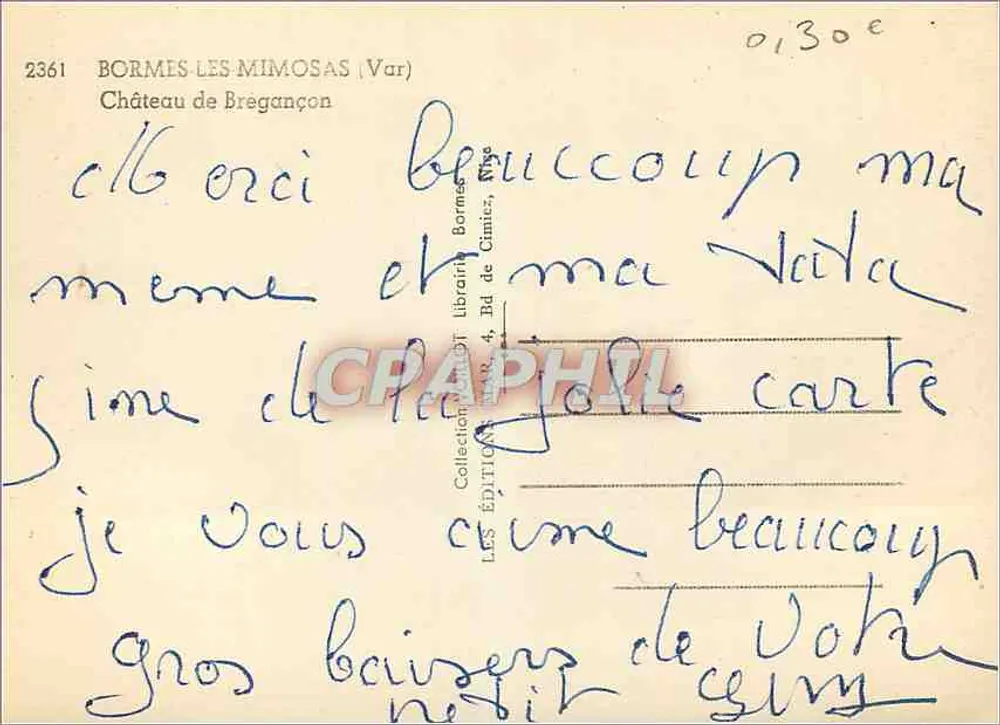 Bormes-les-Mimosas — Zamek Bregançon — Wydawnictwo Bormes, Bd de Cimiez - Rewers