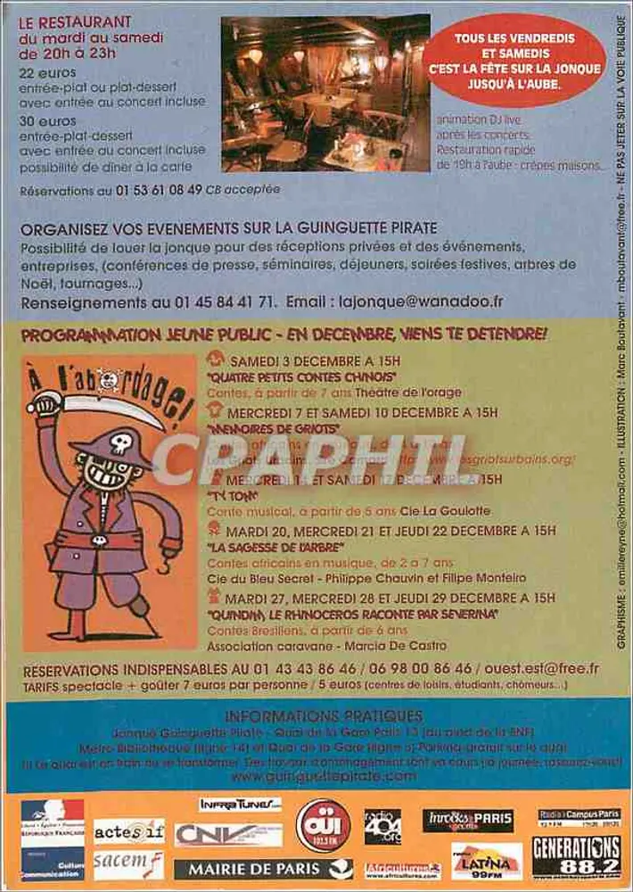 A Guinguette Pirate — programa de Dezembro — Guinguette Pirate, Paris 13ème - Verso