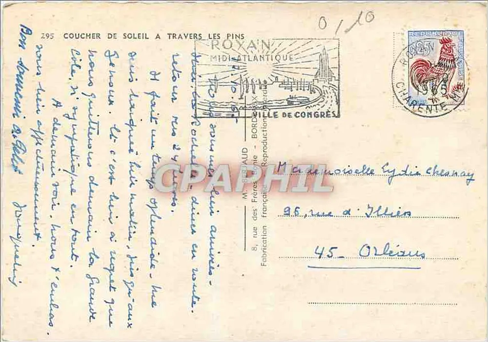 Zachód słońca wśród sosnowego lasu — Royan, Midi-Atlantycki — M. GIRAUD, Bordeaux - Rewers
