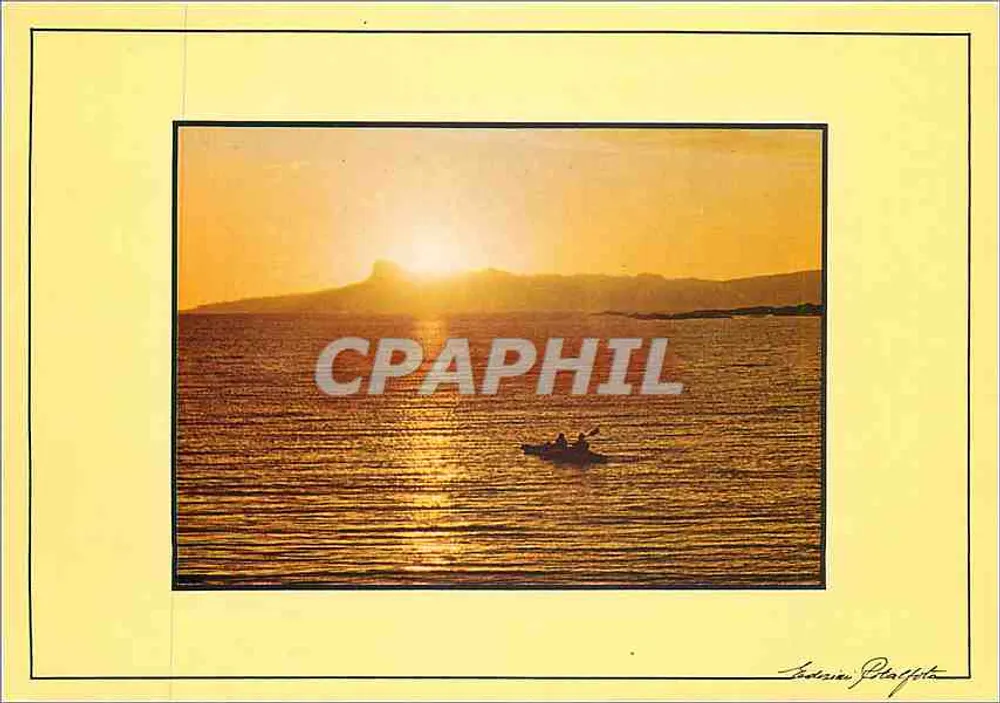 Pôr do sol sobre o mar — duas pessoas em caiaque — editor Rotalfoto, série R 628 - Frente