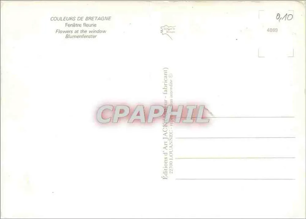 Bretanha — Janela florida — Éditions d'Art Jacklanne - Verso