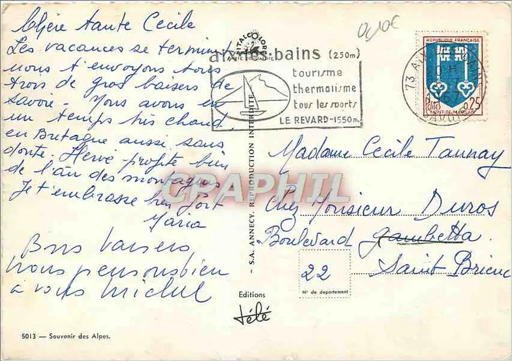 Souvenir der Alpen — Berg, Mt. Blanc, See, Chalet — Télé Editions - Rückseite