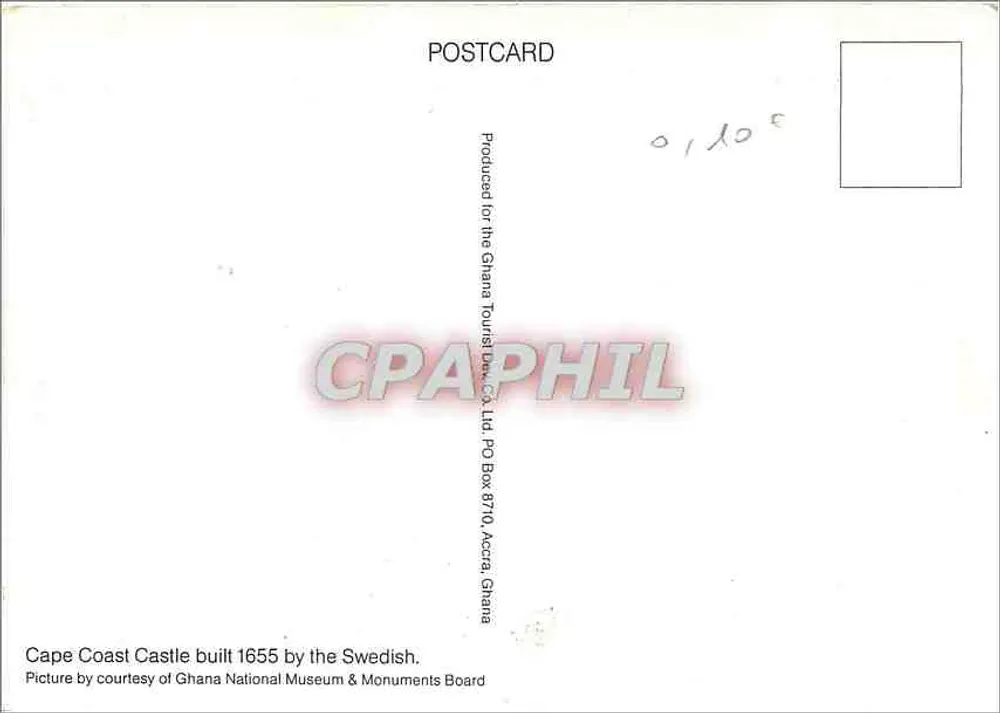 Castelo de Cape Coast — fortificações costeiras — Produzido para o Departamento de Turismo do Ghana Ltda. - Verso