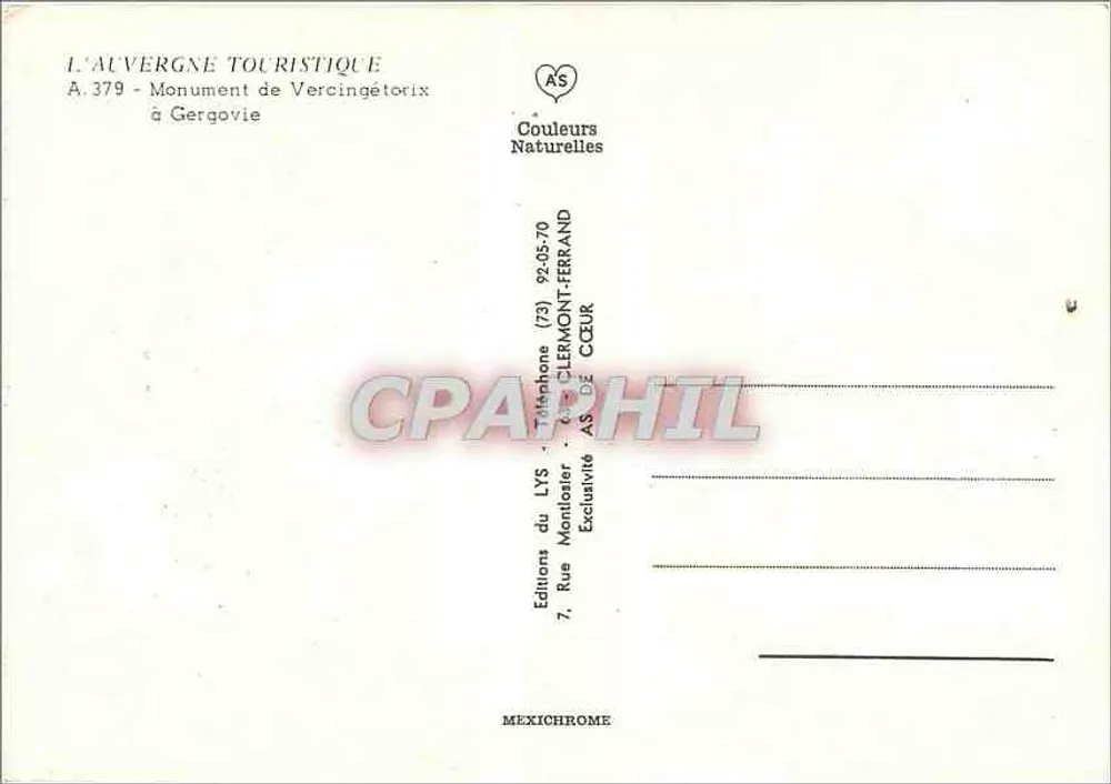 Vercingetorix-Denkmal in Gergovie — Auvergne Touristique, n° A.379 - Rückseite
