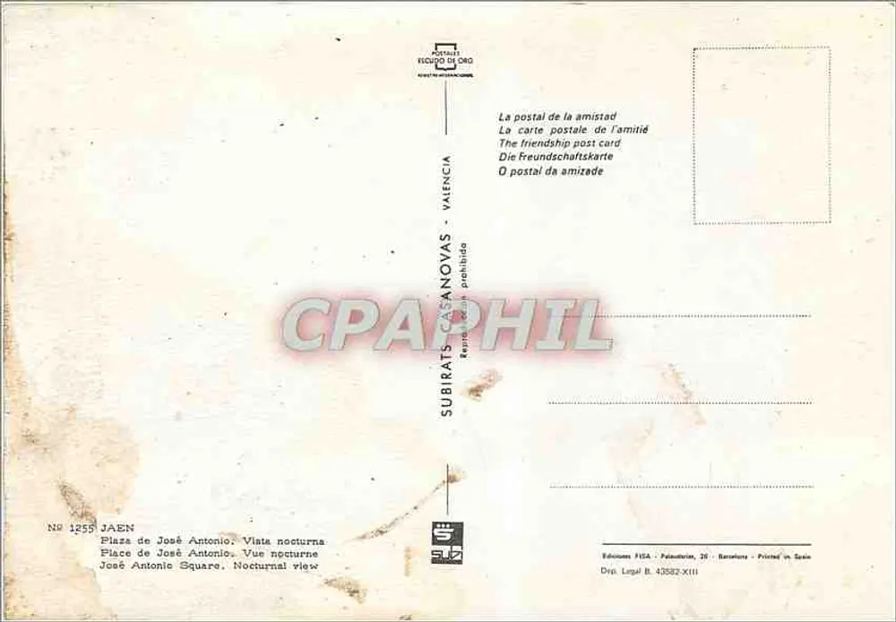 Piazza José Antonio — Vista notturna — Subirats Casanovas, n° 1255 - Verso