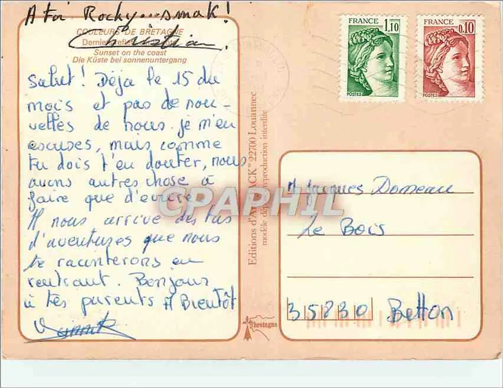 Pôr do sol na costa — Éditions d'Art Jack — n°22700 - Verso