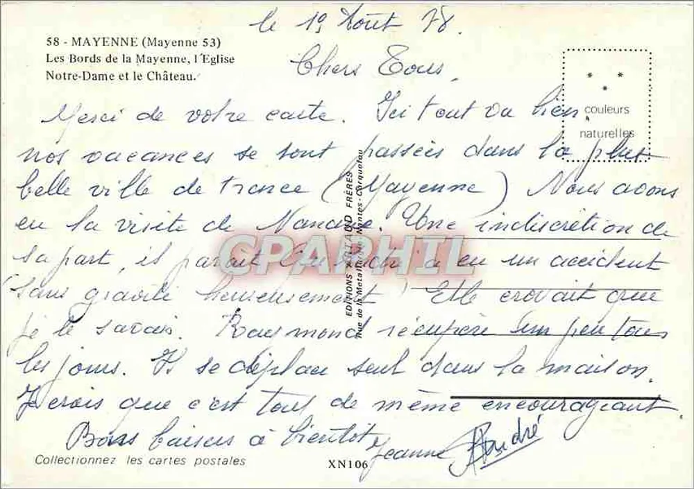 Mayenne — Die Ufer der Mayenne, die Kirche Notre-Dame und das Schloss — Editions ANDRÉ FRÈRES - Rückseite