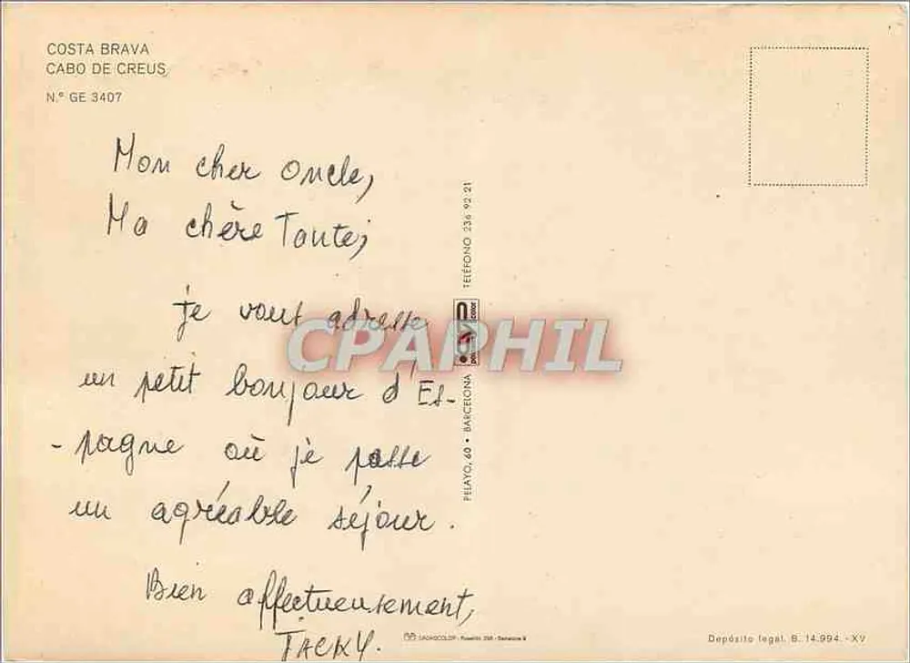 Cabo de Creus — Costa Brava — editor LAGACOLLA, n° GE 3407 - Verso