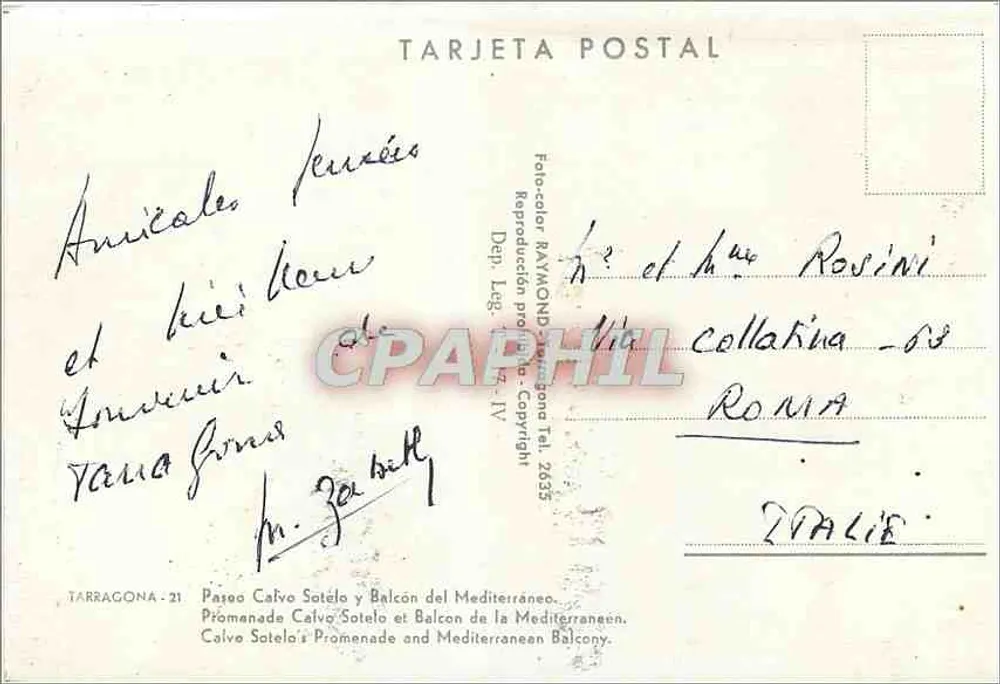Tarragone — Paseo Calvo Sotelo et Balcon del Mediterráneo — Photo-color RAYMOND Tarragona - Verso
