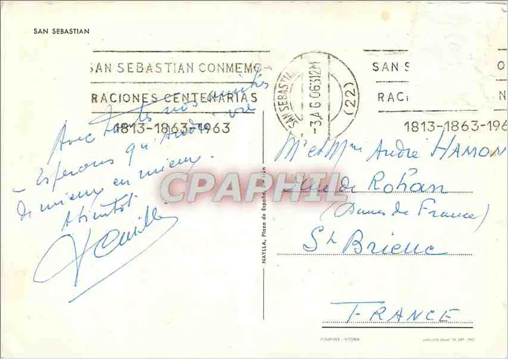 San Sebastián — Centenário 1813-1963 — Editor Vitoria - Verso
