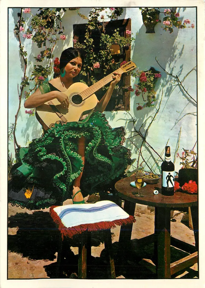 Mulher com vestido verde tocando violão — Andaluzia — Editor SAVIR, n° 1.257/T - Frente