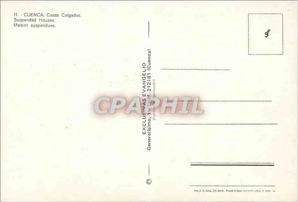 Cuenca. Casas Colgadas — Casas Suspensas — Exclusivas Evangelio, n° 212181 - Verso