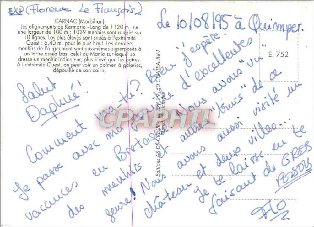 CARNAC - Kermario — alinhamento megalítico — Edições AS DE CŒUR, n° 752 - Verso