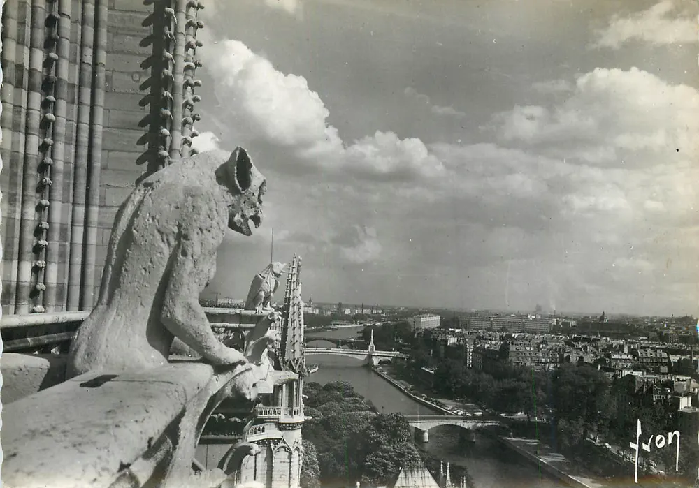 Notre-Dame — Chimères et Panorama sur la Seine — Éditions d'Art YVON, 94, Arcueil - Recto