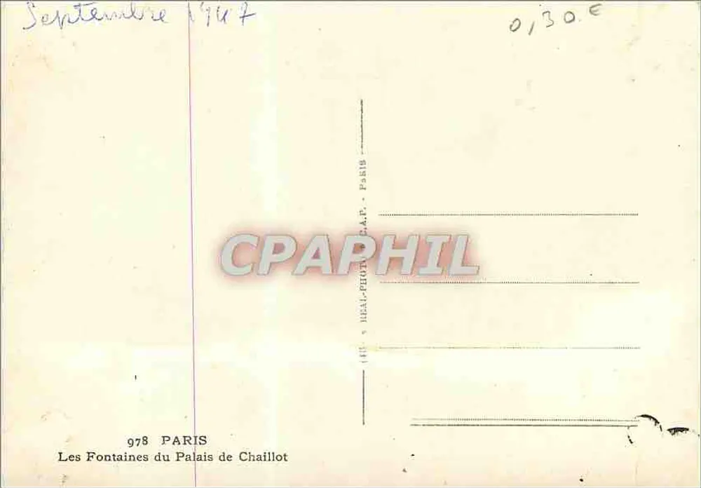 Las Fuentes del Palacio de Chaillot — París — editor H. REAL-PHOTO-L.A.P. - PARIS, n° 978 - Reverso