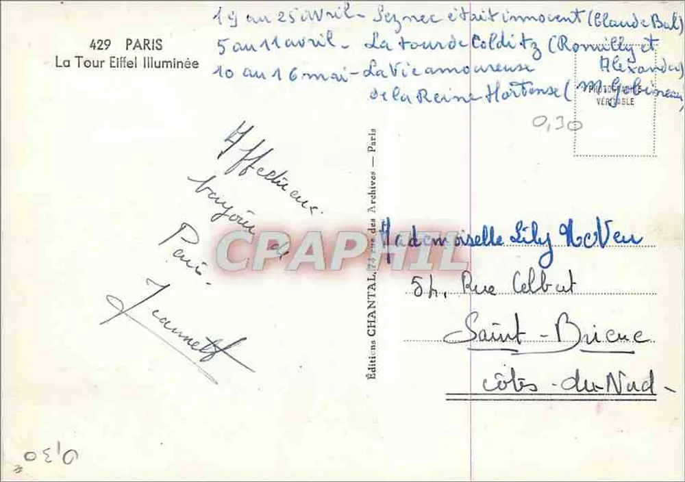 ईफ़ल टॉवर जल उठा — पेरिस — एडिशन चांतल नंबर 429 - पीछे