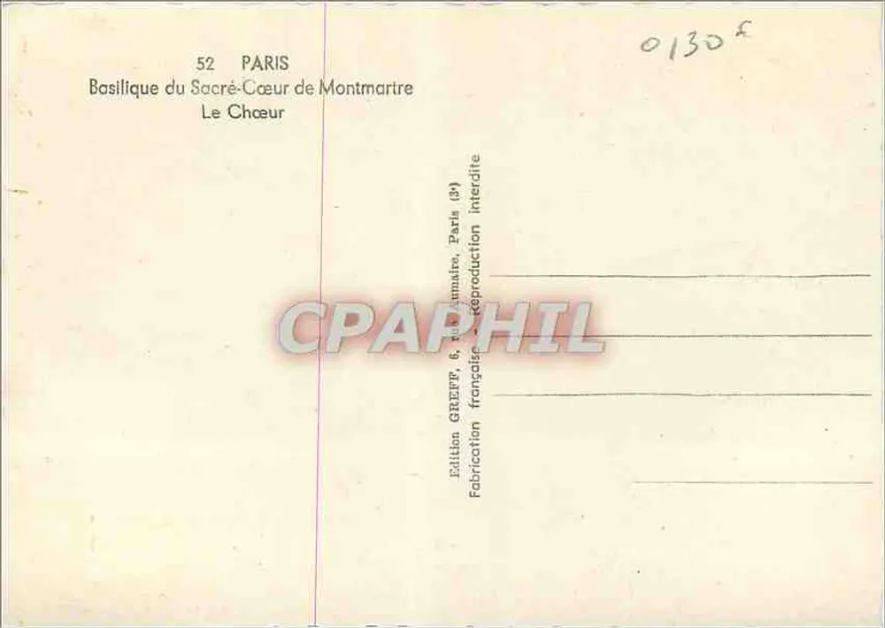 Basilique du Sacré-Cœur de Montmartre — Le Chœur — Édition Greff, Paris - Verso