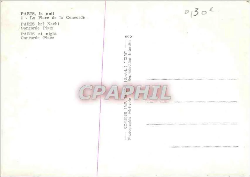 Parijs, 's nachts — La Place de la Concorde — S.-et-L. 'CIM' - Achterkant