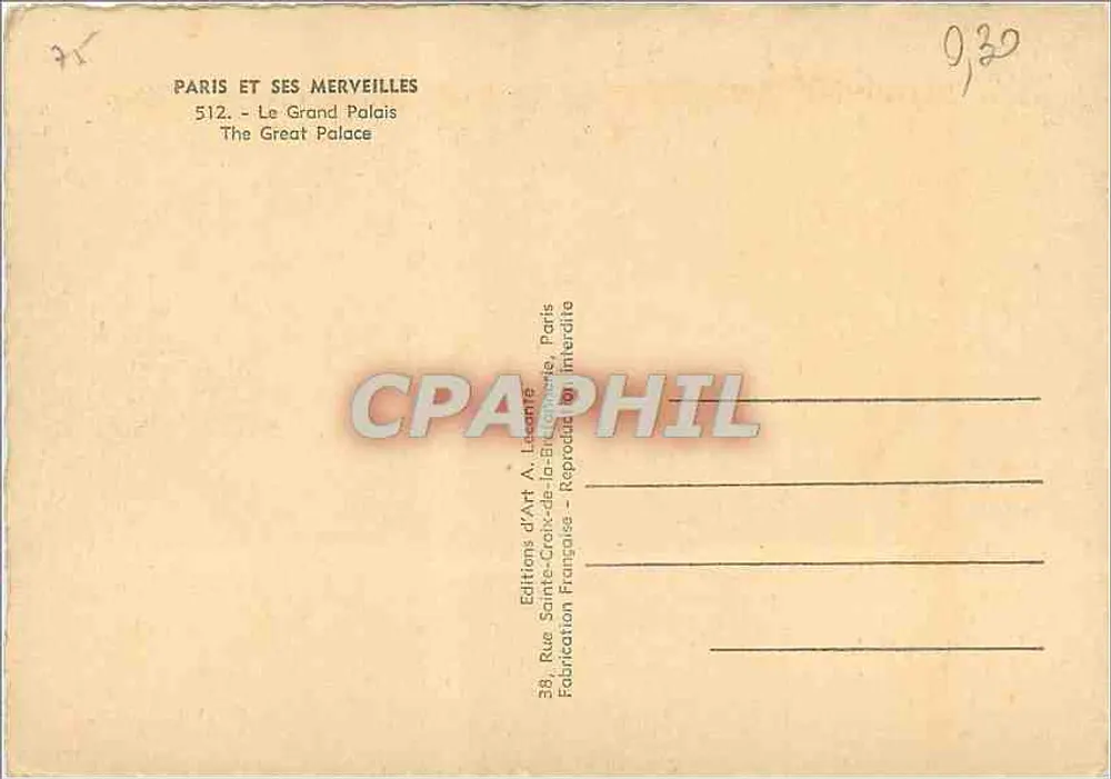 O Grande Palácio — Paris — Edições de Arte A. Lacante - Verso