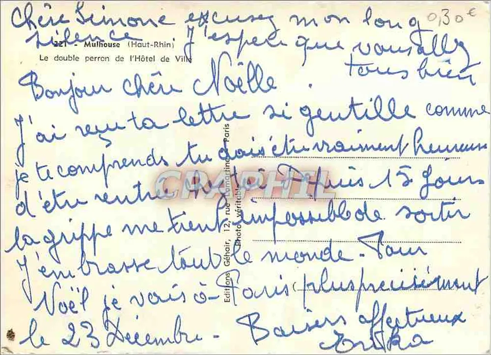 Mulhouse (Haut-Rhin) — double perron de l'Hôtel de Ville — G.R. (éditeur) - Verso