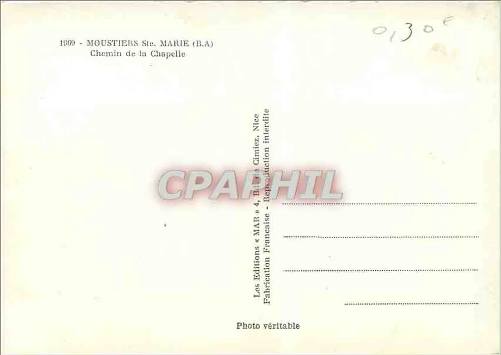 Moustiers-Sainte-Marie — Via della Chiesa — Edizioni « MAR » 4, Blvd. Cimiez, Nice - Verso