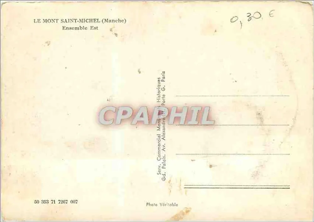 Monte Saint-Michel — Conjunto Leste — Serv. Comercial Monuments Historiques Gd. Palais, Av. Alexandre III, Paris - Verso