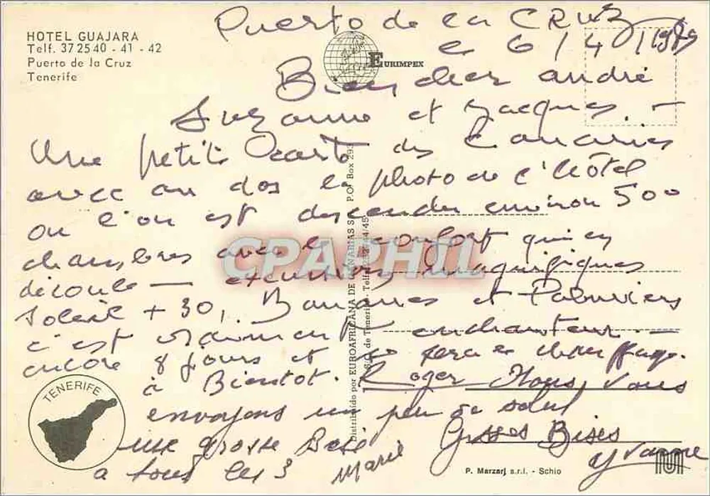 Hôtel Guajara — Puerto de la Cruz — éditeur Europafilm - Verso