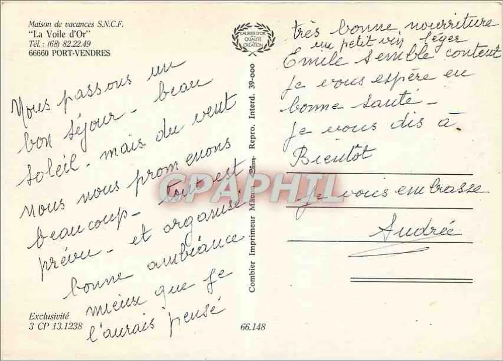 A Vela de Ouro — Casa de Férias S.N.C.F. — Impressor Combier - Verso