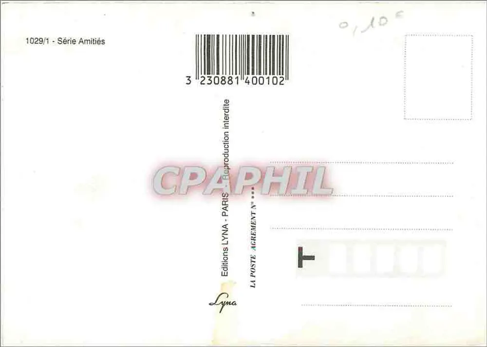 Cartão postal humorístico — 'É preciso apertar nossos laços de afeto' — Éditions Lyna, série Amizades n°1029/1 - Verso