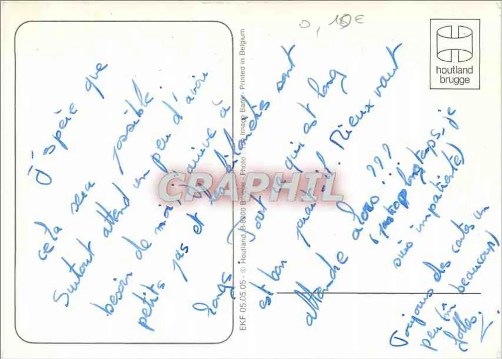 Paar unter blühenden Kirschbäumen — gedruckter und handschriftlicher Text — Houtland Brugge - Rückseite