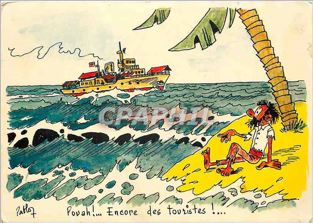 Turistas na praia — caricatura de um homem irritado — Edições Belles Lettres Quimper, n° HV1 - Frente