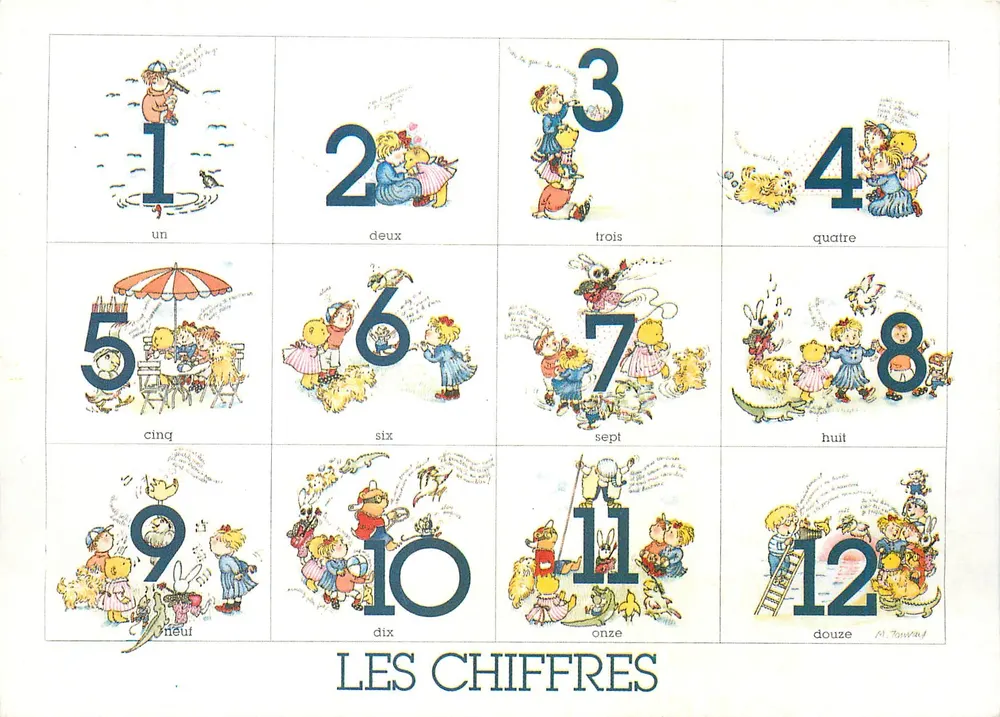 Les chiffres — 1 à 12 avec illustrations d'enfants — Monique Touvay, Éd. Ludom 86 - Recto