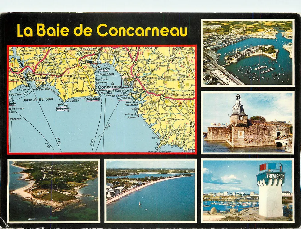 A Baía de Concarneau — vista aérea, farol de Trévignon, fortaleza e mapa — Edições de Arte 'Cœurs de Bretagne' n° 29 - Frente