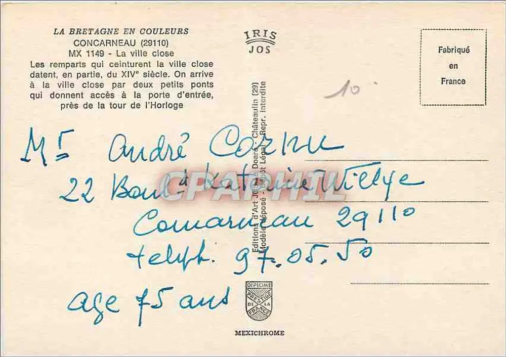 Concarneau — A cidade fechada — Éditions Iris Jos - Verso