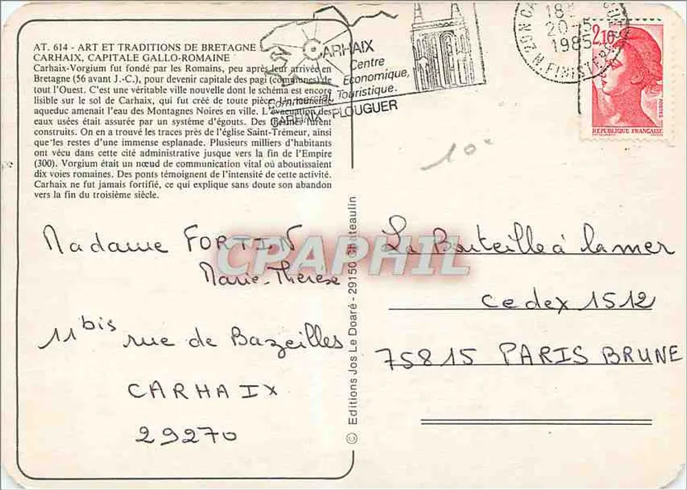 Carhaix - Cidade Galo-Romana — Éditions Jos Le Doaré, n° 29150 - Verso