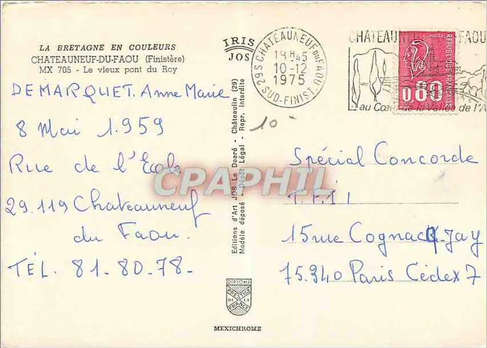 Châteauneuf-du-Faou — Le vieux pont du Roy — Éditions d'Art Jos - Verso
