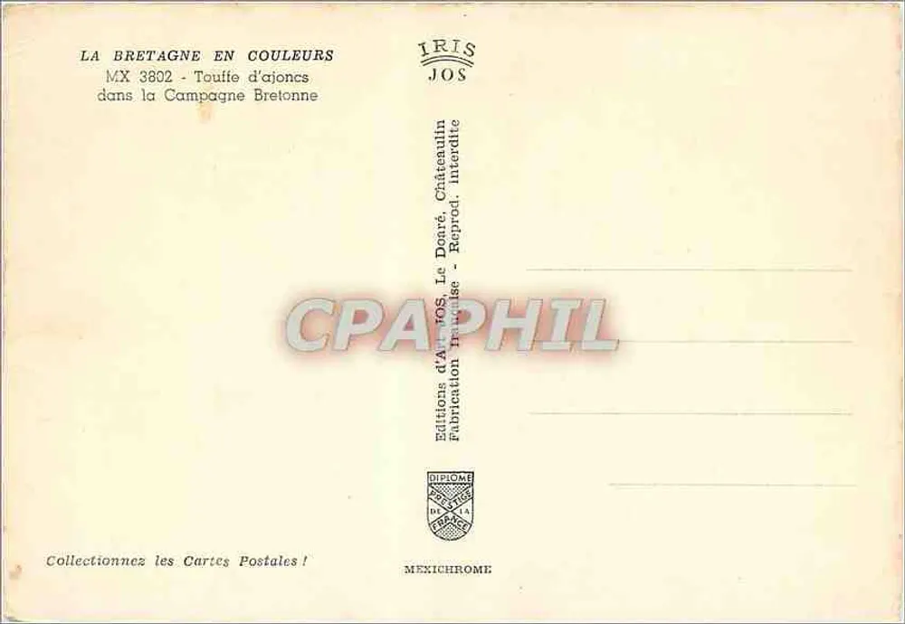 Touffes de arbustos de ajonho na Campina Bretã — A Bretanha em Cores, série MX 3802, edições de arte JOS - Verso