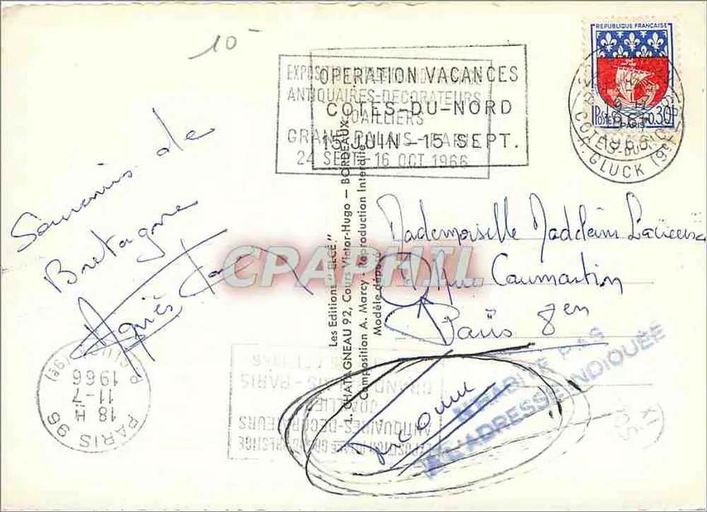 O Finistère — carta postal ilustrada — André Marcy - Verso