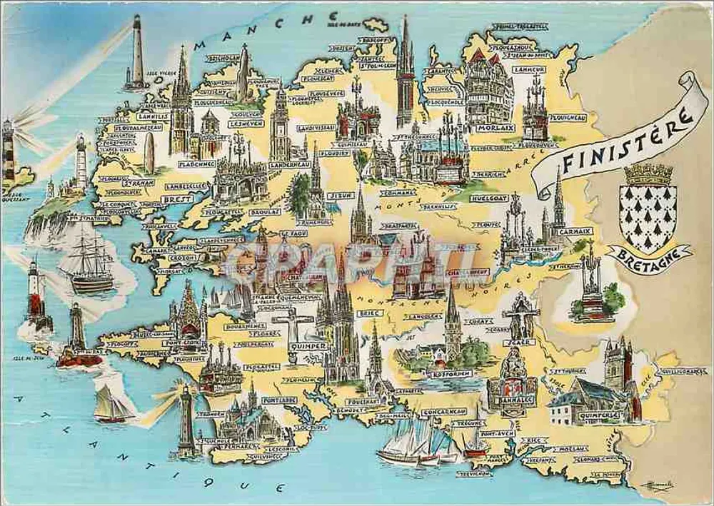 Carta postal ilustrada da Bretanha — Finistère — Edições Gaby - Frente