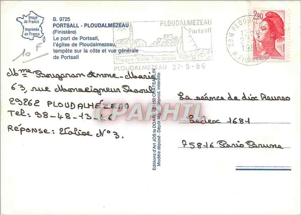 Portsall, Ploudalmézeau e igreja — Edições de Arte JOS le DOAR, n° 150 - Verso