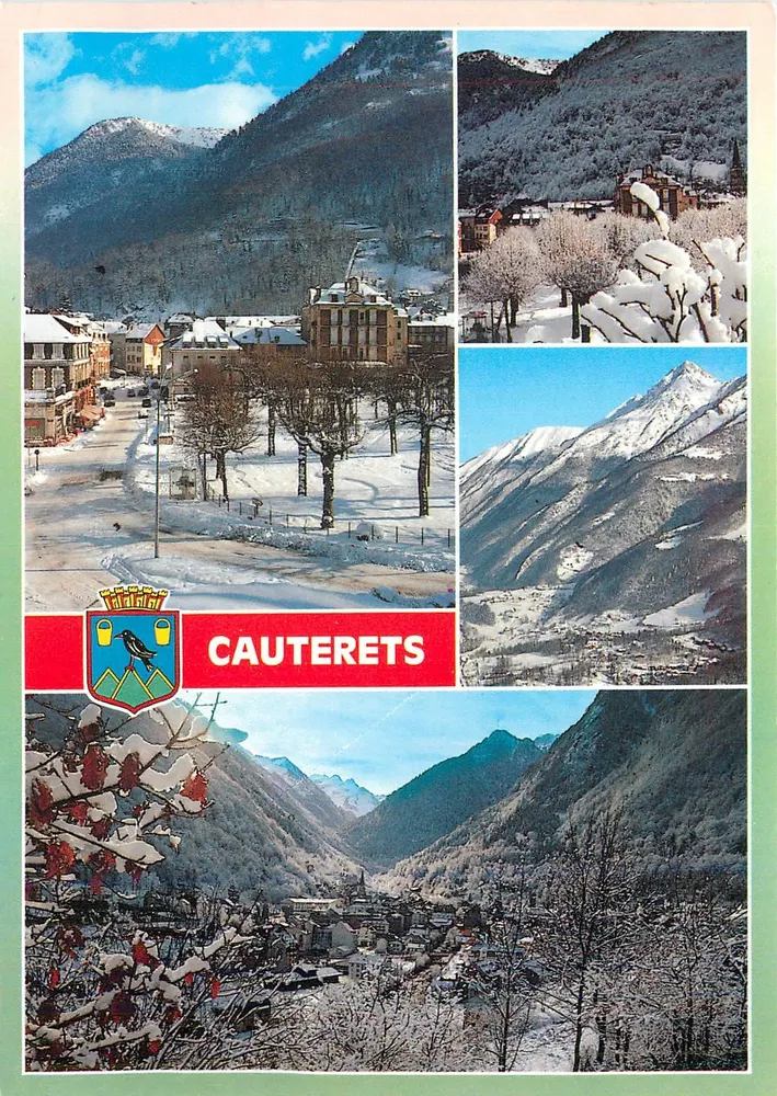 Cauterets — vista invernal nevada — Edição A. Doucet, série CC 28 - Frente