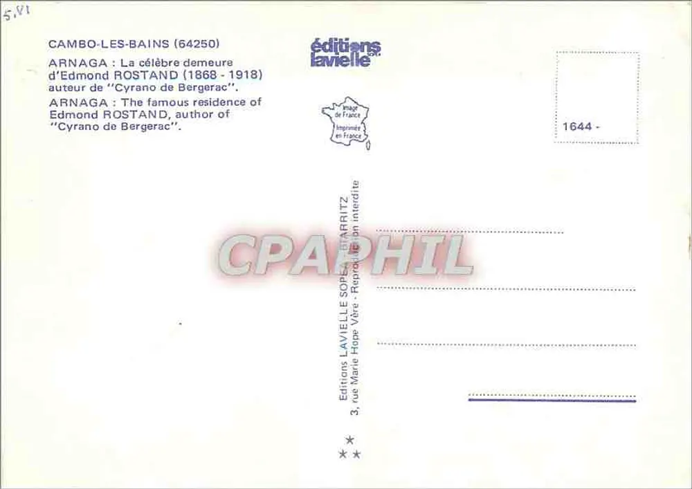 Arnaga — Wohnhaus von Edmond Rostand — Éditions Laville - Rückseite