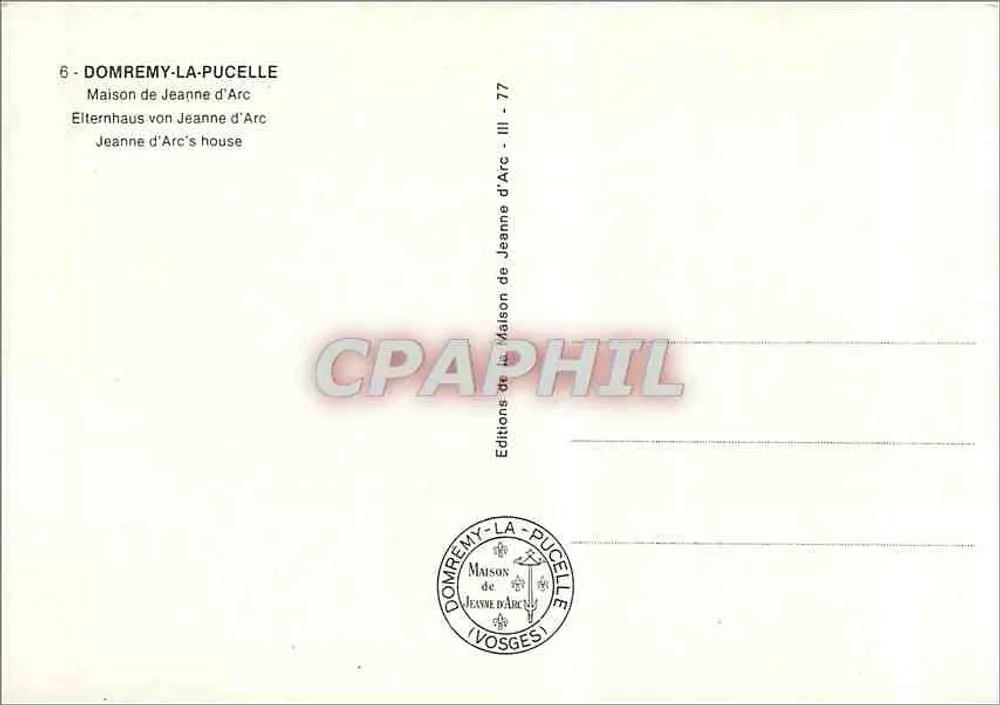 Domremy-la-Pucelle — Haus der Jeanne d'Arc — Éditions de Domremy-la-Pucelle - Rückseite