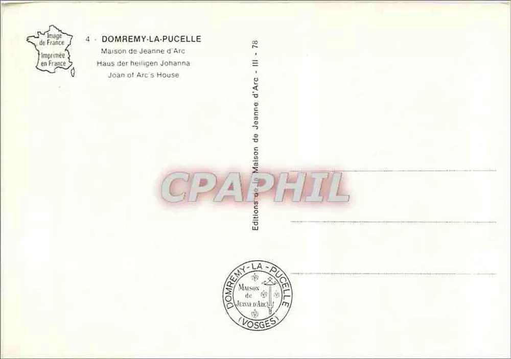 Domremy-la-Pucelle — Haus von Jeanne d'Arc — Éditions de Domremy-la-Pucelle - Rückseite
