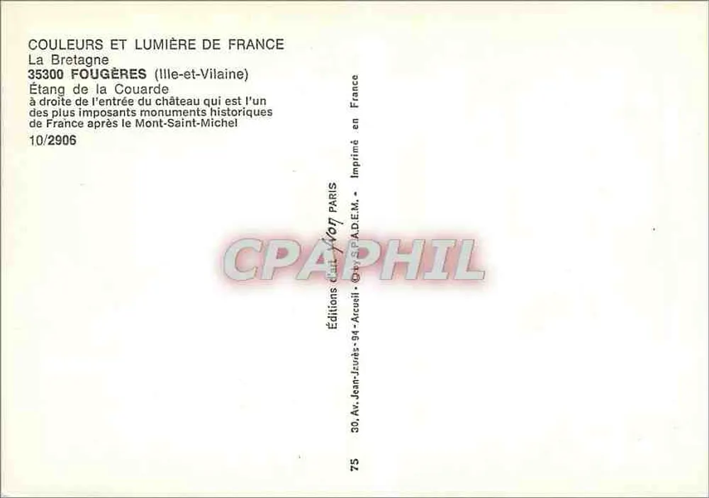 Schloss Fougères — Étang de la Couarde — Editions Jean-Jaurès-94 - Rückseite