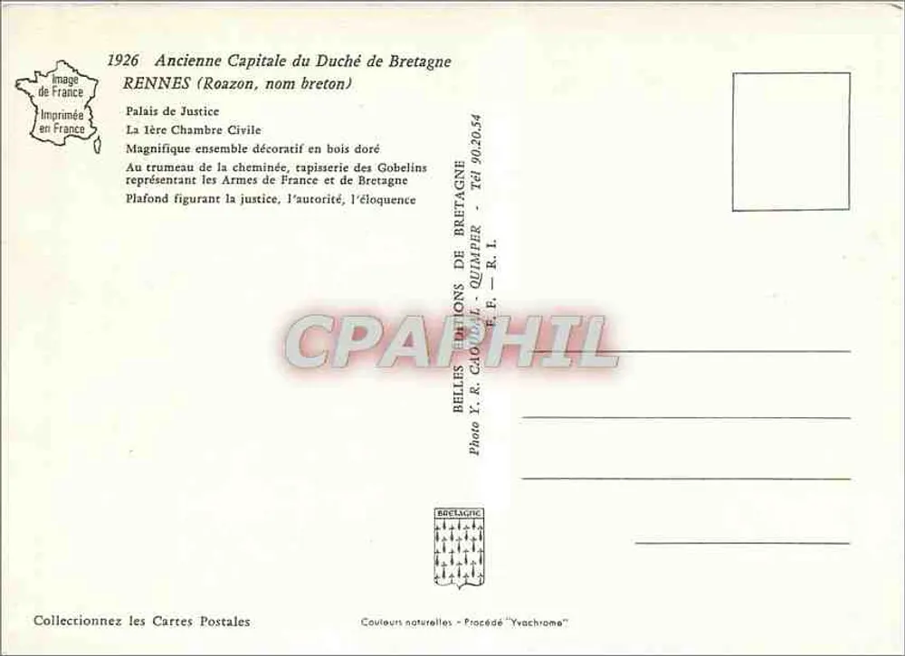 Rennes (Reazon, nome breton) — Palácio de Justiça — editor: Belles Éditions de Bretagne - Verso