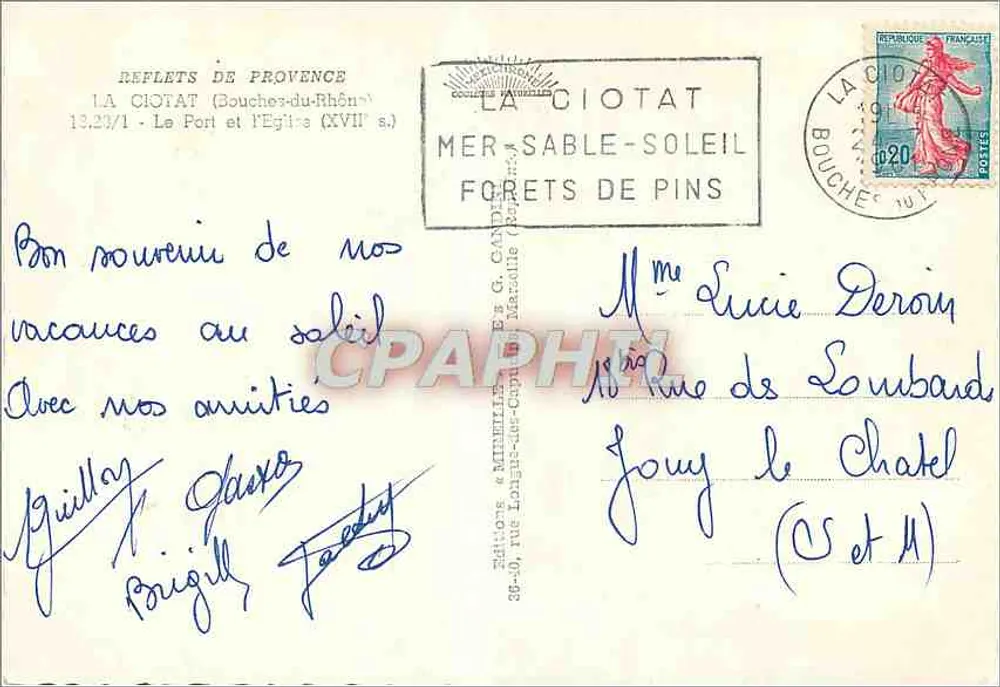 Le Port et l'Église à La Ciotat — Éditions Mireille, n° 36-0 - Verso