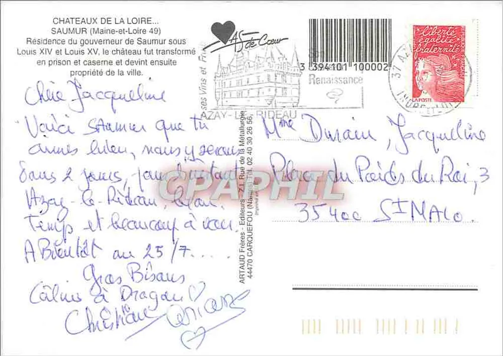 Château de Saumur — vue aérienne — Artaud Frères, n° 394101 - Verso