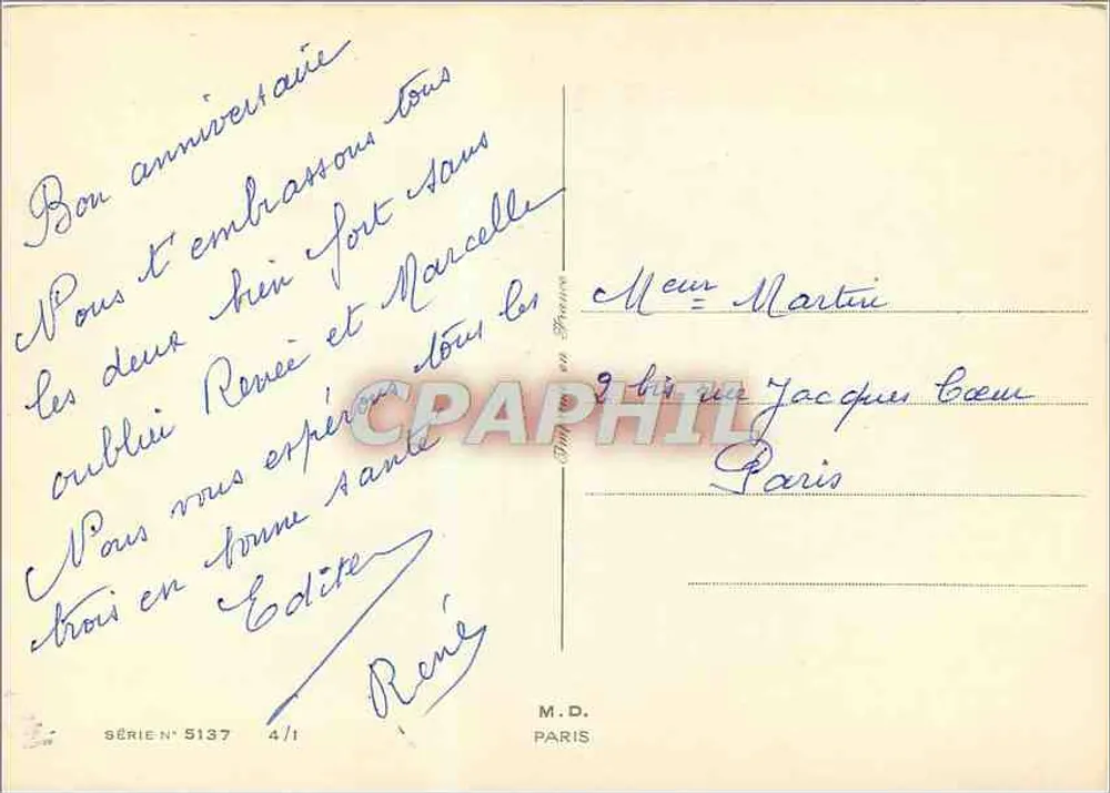 Arranjo de flores coloridas — série 5137 — M.D. PARIS - Verso