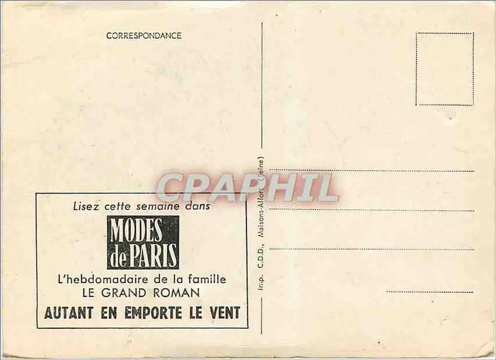 Autant en emporte le vent — promocja powieści Margarety Mitchell — wydawca Modes de Paris - Rewers